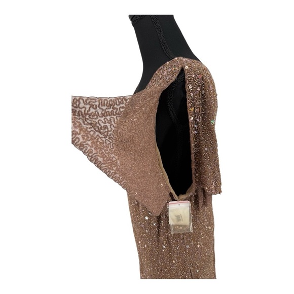 Adrianna Papell Boutique 1X Silk Beaded Sequin Blouse Sparkling Stars Golden NWT - Picture 3 of 15